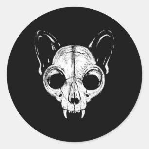 Grappig eng Spooky Cat Feline Skull Skelet Hallo Ronde Sticker