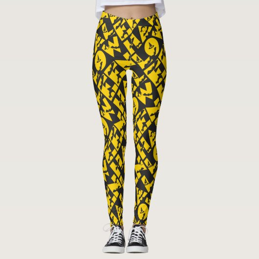 Grappig enge zwarte kat knuppel heks Pet Halloween Leggings (Voorkant)