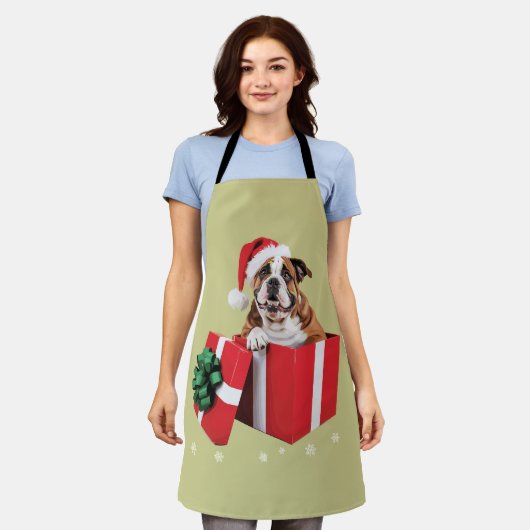 Grappig Engels Bulldog Dog Tree kerstverlichting Schort (Gedragen)