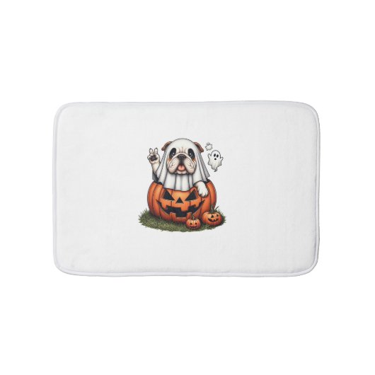 Grappig Engels Bulldog Ghost Boo Halloween Vrouwen Badmat (Voorkant)