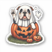 Grappig Engels Bulldog Ghost Boo Halloween Vrouwen Sticker (Voorkant)