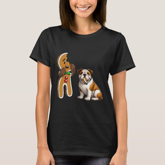 Grappig Engels Bulldog Hond bijten peperkoek vroli T-shirt (Voorkant)