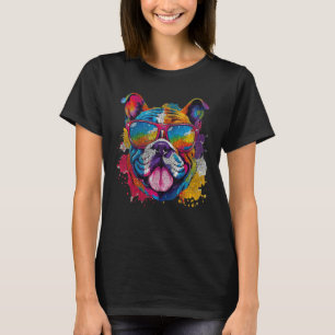 Grappig Engels Bulldog Kleurrijke Pop Art Design v T-shirt