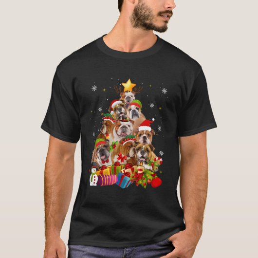 Grappig Engels Bulldog Tree Cadeaus Kerstmis voor T-shirt (Voorkant)