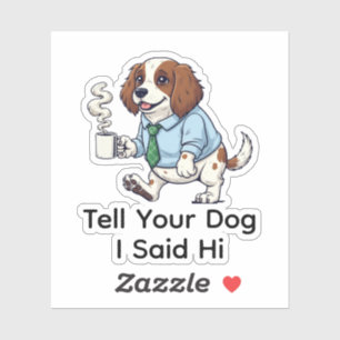 Grappig Engelse Springer HOND Zakelijk Pak Koffie Sticker