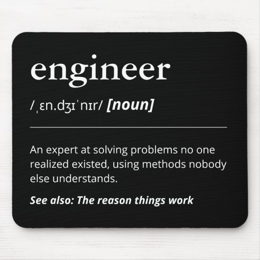 Grappig Engineer Definition Gift Minimalistisch Zw Muismat (Voorkant)