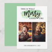 Grappig Erg Vrolijk Groen Waterverf Twee Foto Feestdagenkaart (Voorkant / Achterkant)