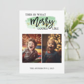 Grappig Erg Vrolijk Groen Waterverf Twee Foto Feestdagenkaart (Staand voorkant)