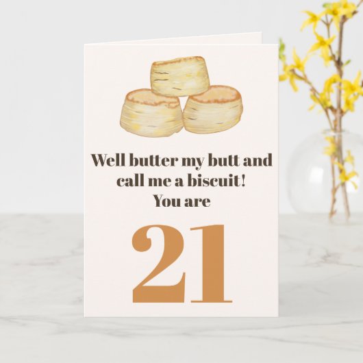 Grappig eten citaat 21ste verjaardagskaart kaart (Gele Bloem)