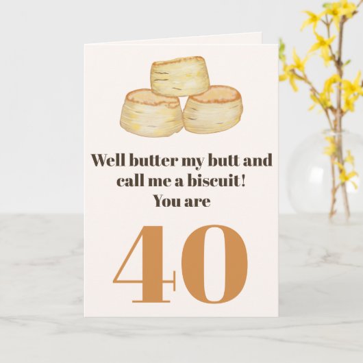 Grappig eten citaat 40e verjaardagskaart kaart (Gele Bloem)