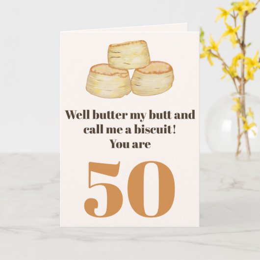 Grappig eten citaat 50ste verjaardagskaart kaart (Gele Bloem)