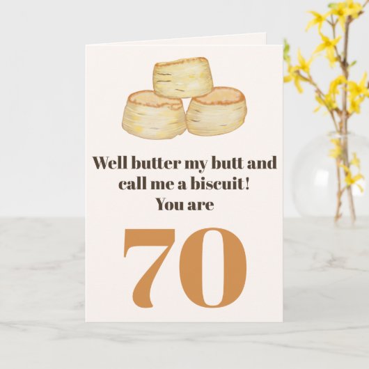 Grappig eten citaat 70ste verjaardagskaart kaart (Gele Bloem)