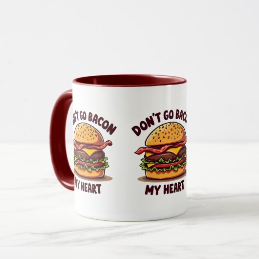 Grappig eten Pun Bacon Lover Cheeseburger Design Mok (Voorkant links)