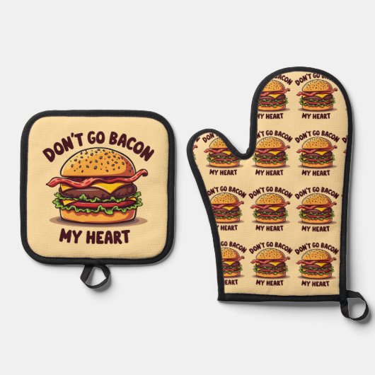 Grappig eten Pun Bacon Lover Cheeseburger Design Ovenwant & Pannenlap Set (Voorkant)