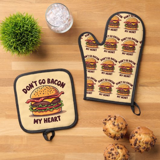Grappig eten Pun Bacon Lover Cheeseburger Design Ovenwant & Pannenlap Set (Top down)