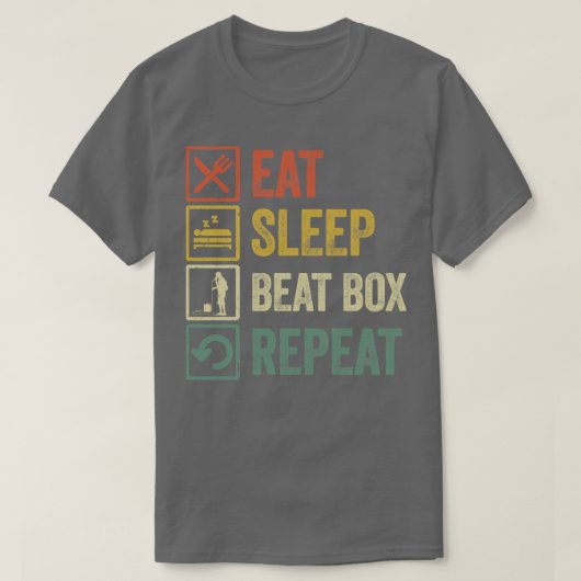 Grappig eten slaap beat box herhalen retro cadeau t-shirt (Design voorkant)