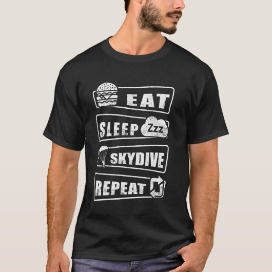 Grappig Eten Slapen Skydive Herhalen T-shirt (Voorkant)