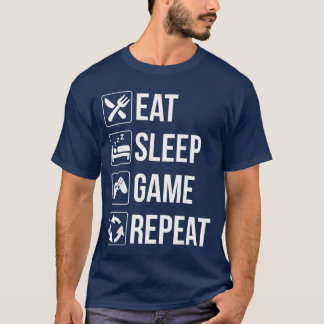 Grappig Eten Slapen Spel Herhalen Gamer Videospell T-shirt