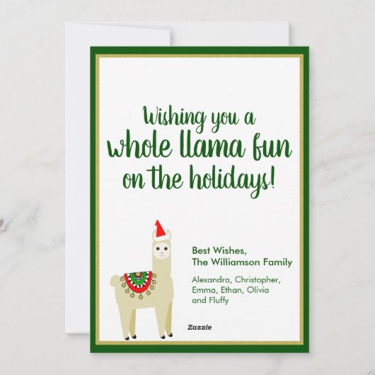 Grappig Fa La La Whole Llama Fun Alpaca Santa Hat Feestdagenkaart (Achterkant)