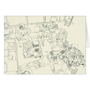 Grappig Familie Mess in de Lounge Line Drawing Art