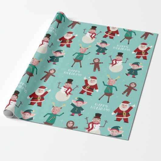 Grappig Family Photo Holiday Wrapping Paper Cadeaupapier (Uitgerold)