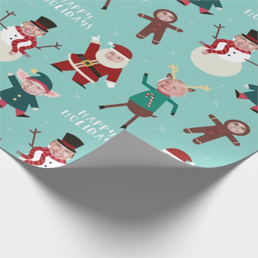 Grappig Family Photo Holiday Wrapping Paper Cadeaupapier (Hoek)