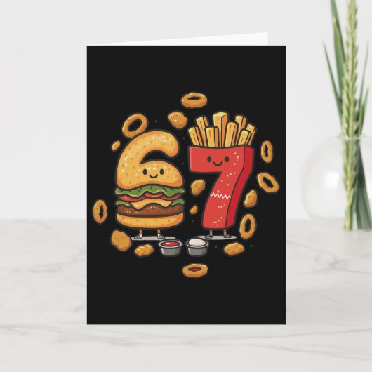 Grappig Fast Food 67 Burger Frites Kipnugget Zes Kaart (Voorkant)