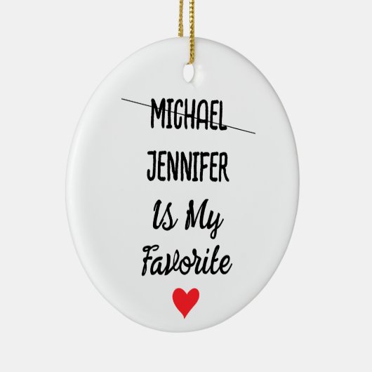 Grappig favoriet kind met gepersonaliseerde 2 name keramisch ornament (Rechts)