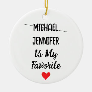 Grappig favoriet kind met gepersonaliseerde 2 name keramisch ornament