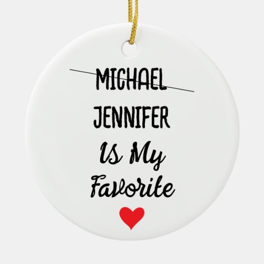 Grappig favoriet kind met gepersonaliseerde 2 name keramisch ornament (Voorkant)