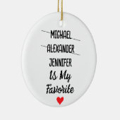 Grappig favoriet kind met gepersonaliseerde 3 name keramisch ornament (Rechts)