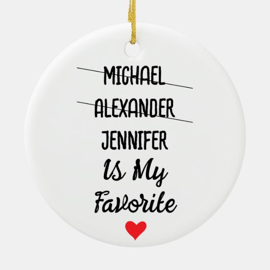 Grappig favoriet kind met gepersonaliseerde 3 name keramisch ornament (Achterkant)