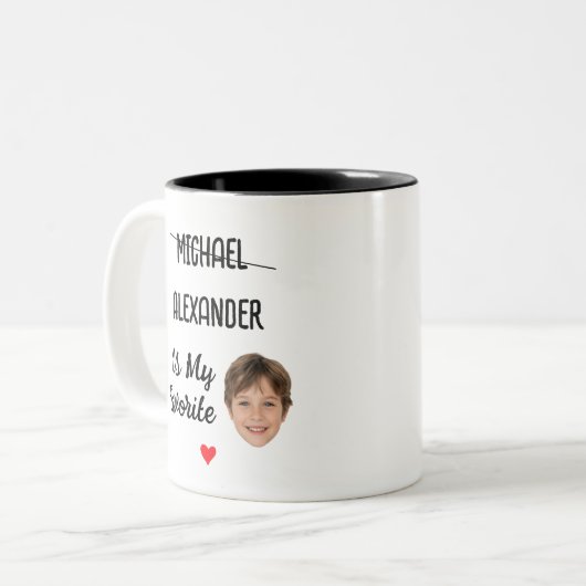 Grappig Favoriete Kind Mok met 2 Namen & Gezichtsf (Voorkant links)