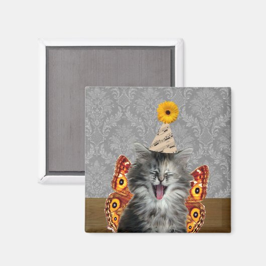 Grappig feest kat magneet (Voorkant / Achterkant)