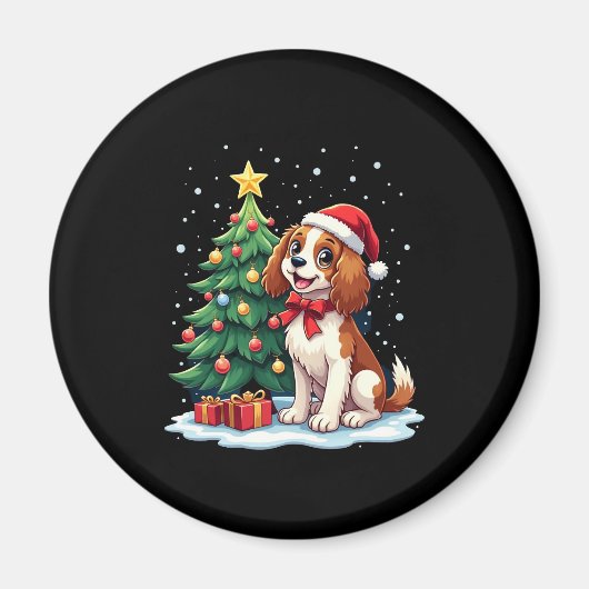 Grappig Feestelijk Hondenkostuum met versierde Ker Magneet (Voorkant)