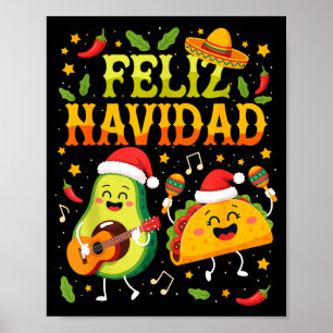 Grappig Feliz Navidad Avocado Tacos Mexicaans Kers Poster