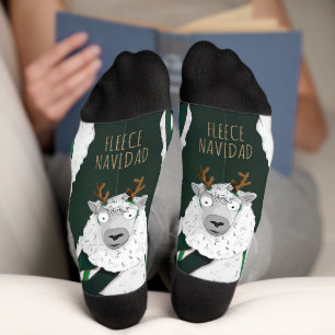 Grappig Festief “Fleece Navidad” Schaap op Donkerg Sokken