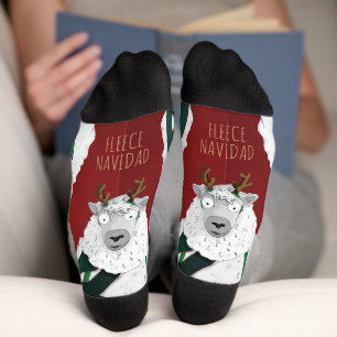 Grappig Festief “Fleece Navidad” Schaap op Rood Sokken