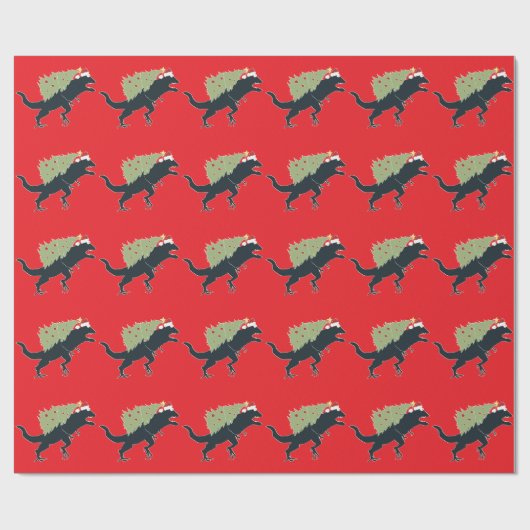 Grappig Festieve Dino Kerstmis Cadeaupapier (Vlak)
