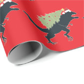 Grappig Festieve Dino Kerstmis Cadeaupapier (Rol Hoek)