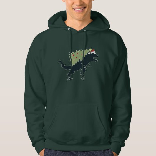 Grappig Festieve Dino Kerstmis Hoodie (Voorkant)