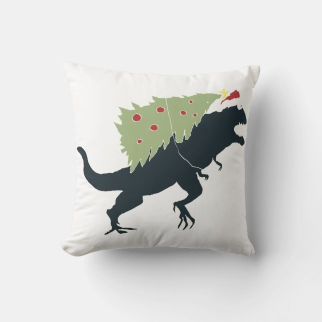 Grappig Festieve Dino Kerstmis Kussen (Voorkant)