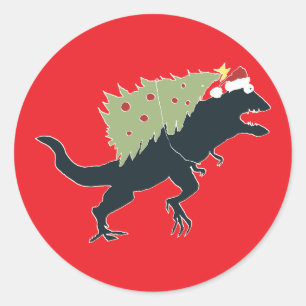 Grappig Festieve Dino Kerstmis Ronde Sticker