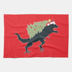 Grappig Festieve Dino Kerstmis Theedoek