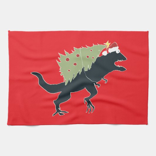 Grappig Festieve Dino Kerstmis Theedoek (Horizontaal)