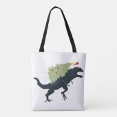 Grappig Festieve Dino Kerstmis Tote Bag (Achterkant)