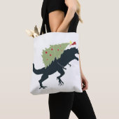 Grappig Festieve Dino Kerstmis Tote Bag (Dichtbij)