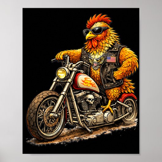 Grappig Fietsende Haanontwerp Cool Kip Motor Poster (Voorkant)