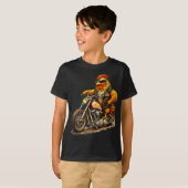 Grappig fietser haan ontwerp cool kip motorfiets t-shirt (Voorkant volledig)