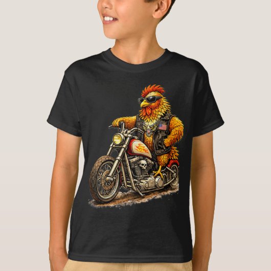 Grappig fietser haan ontwerp cool kip motorfiets t-shirt (Voorkant)